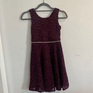 Burgundy Rhinestone Girls Dress